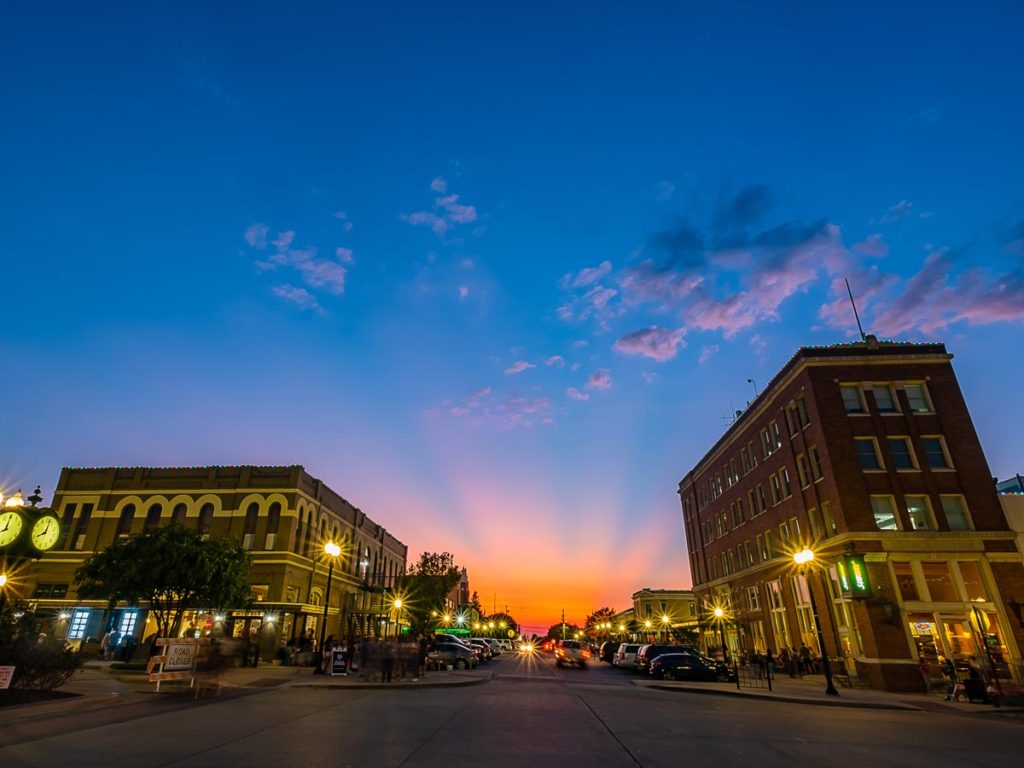 Downtown Bryan At Sunset.